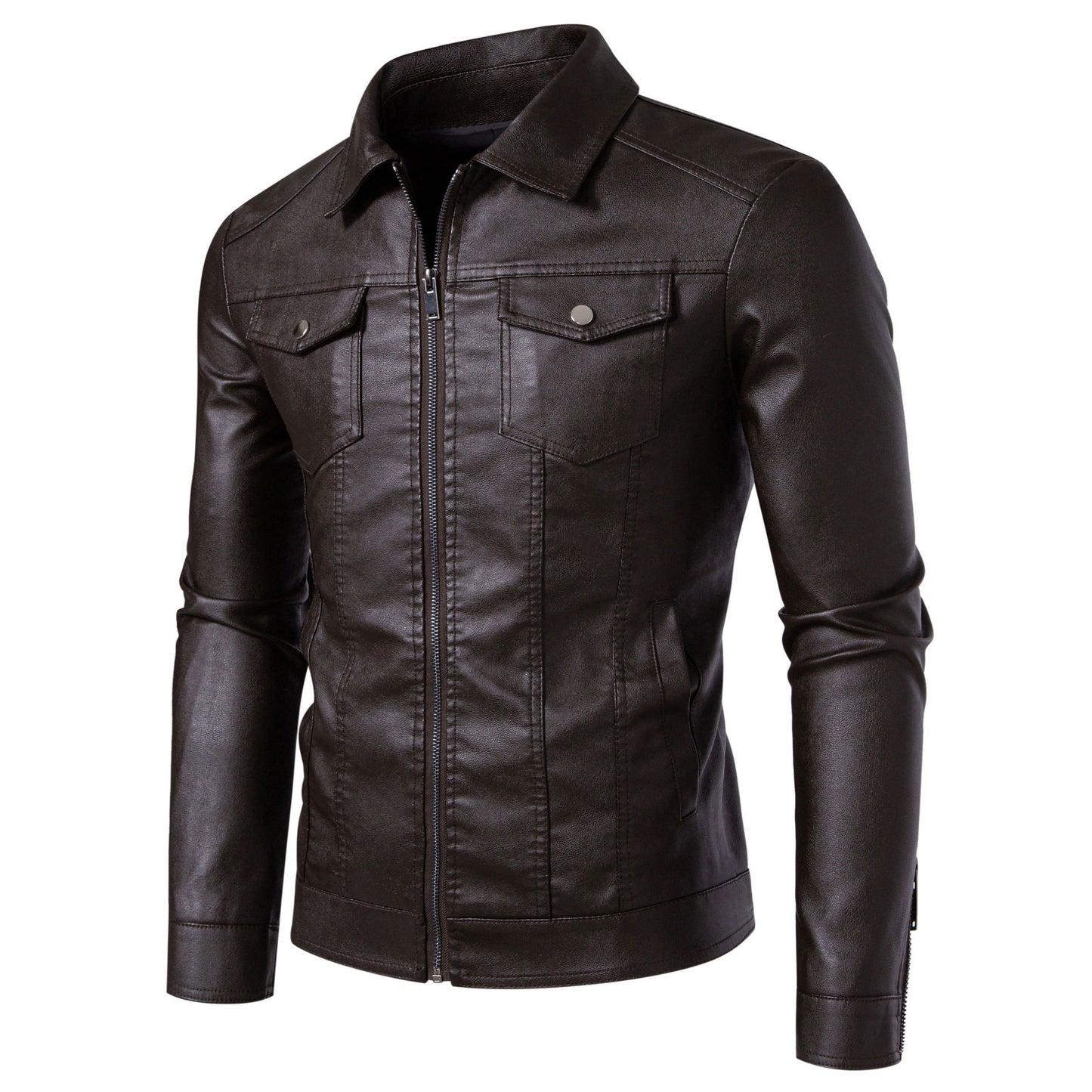 Minglu Hooed Black Pu Mens Leather Jacket Spring Autumn Long Sleeve Slim Fit Solid Color Faux Leather Zipper Male Coats 5XL