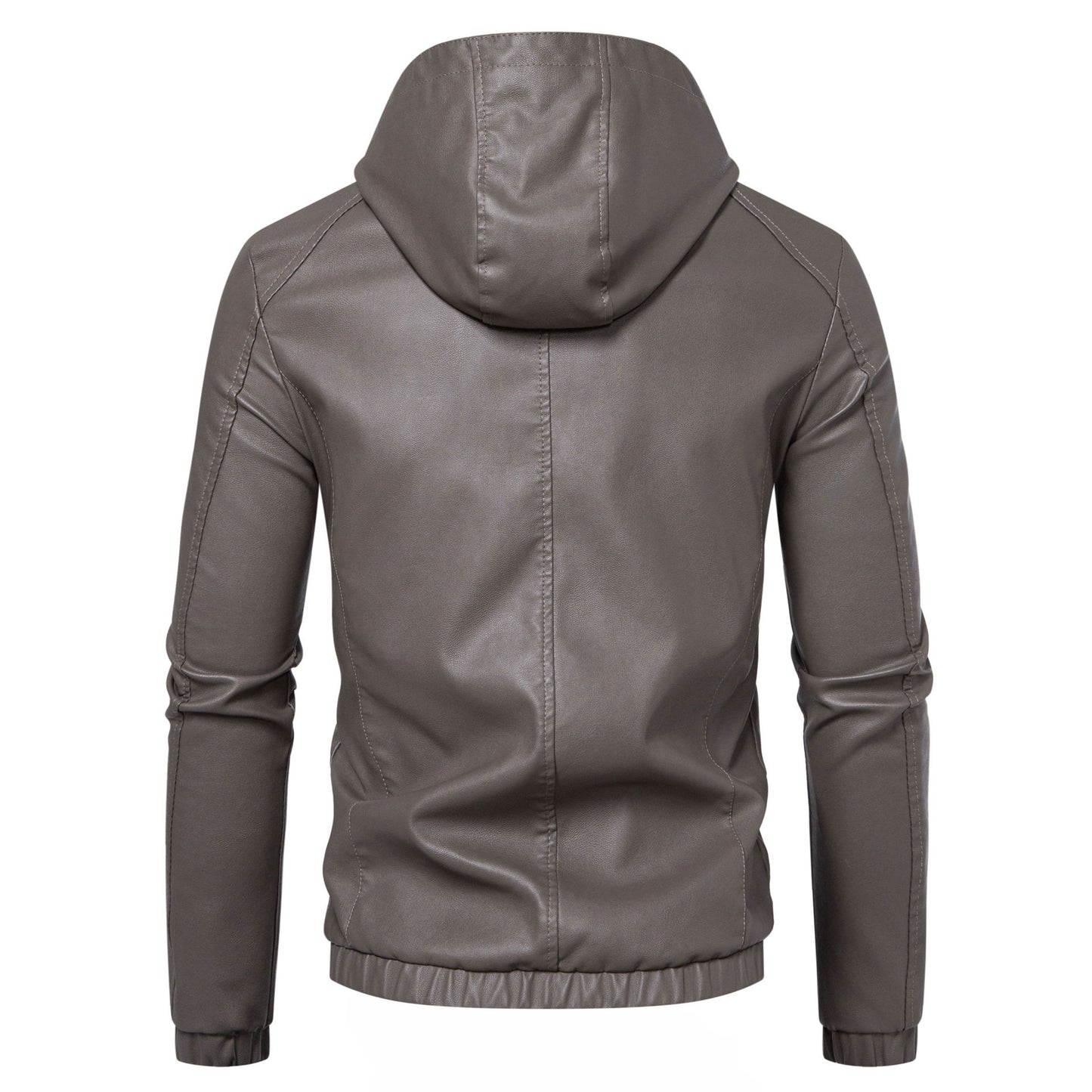 Minglu Hooed Black Pu Mens Leather Jacket Spring Autumn Long Sleeve Slim Fit Solid Color Faux Leather Zipper Male Coats 5XL
