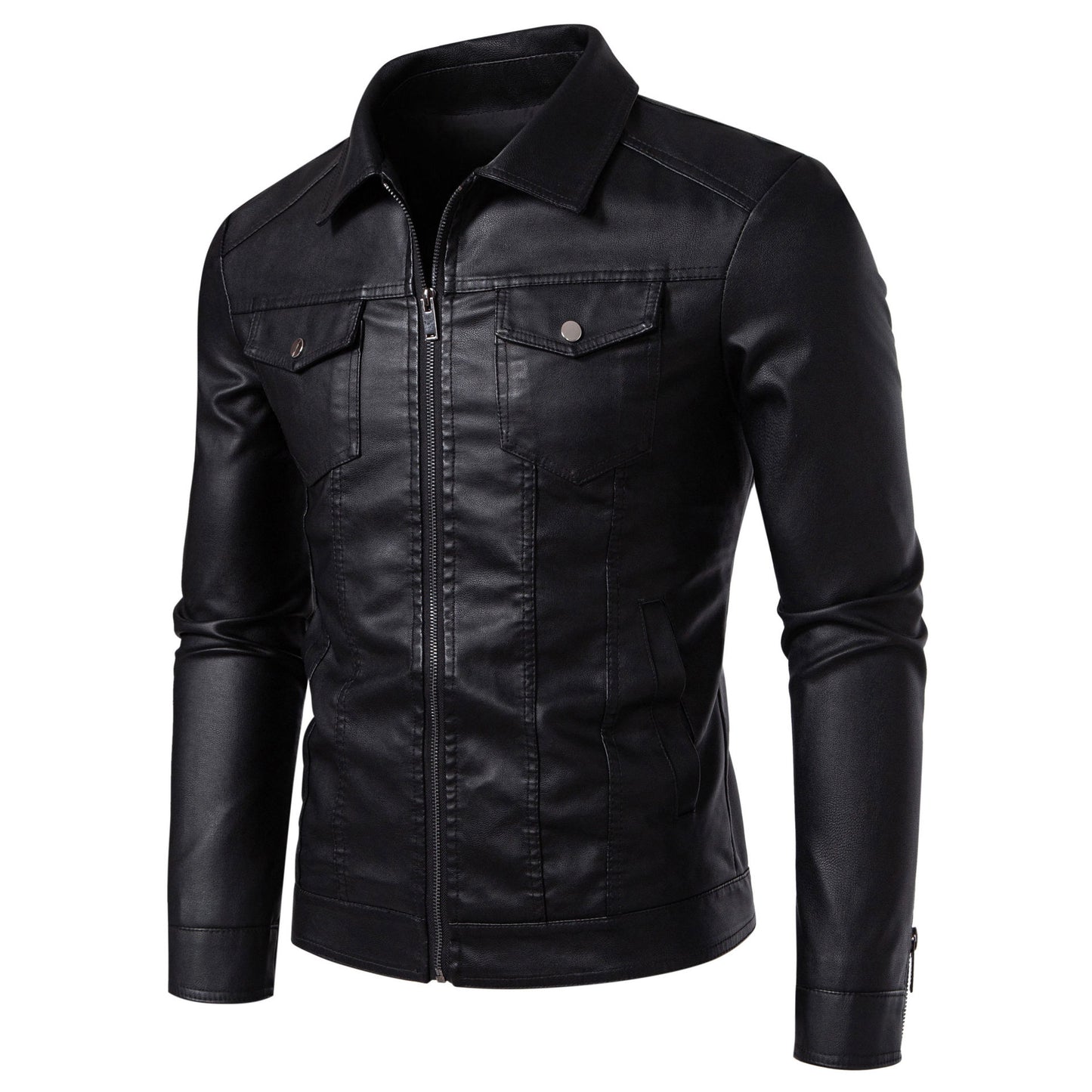 Minglu Hooed Black Pu Mens Leather Jacket Spring Autumn Long Sleeve Slim Fit Solid Color Faux Leather Zipper Male Coats 5XL