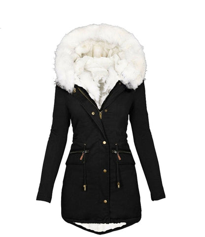 2024 Autumn and winter pie overcome women plus fleece waist cotton-padded coat white fur collar hooded warm coat European size l