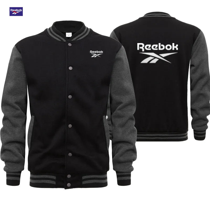 Reebok Men's Sports Baseball Jacket, Suitable for Autumn and Winter Seasons. Korean-Style Fashion, Buttoned Stand-Up Collar Desi