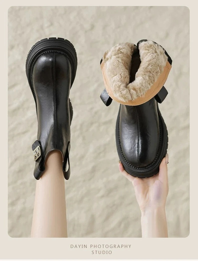 Women Winter Fleece Lined Snow Boots Non Slip Warm Short Boots for Cold Weather
