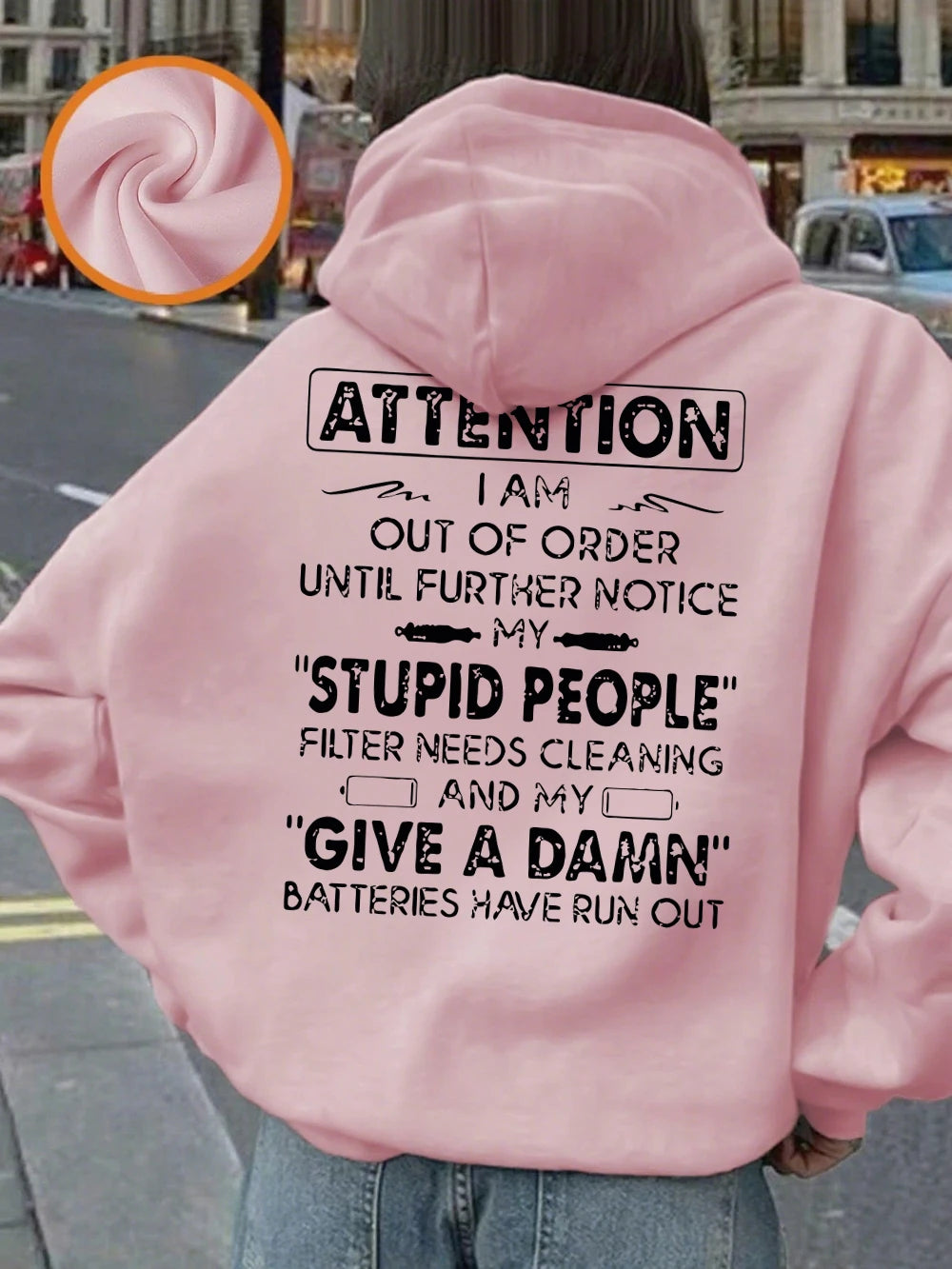 Attention Funny Phrases Prints Hoodies Women Winter Fleece Warm Pullover Loose Pocket Sweatshirt Casual Sporty Woman Clothes