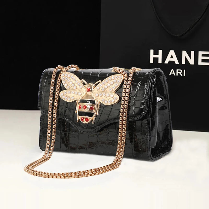 Fashion Luxury Brand Women Handbag 2026 New Retro Bee Female Shoulder Bags Simple High Quality Leather Chain Crossbody Bags
