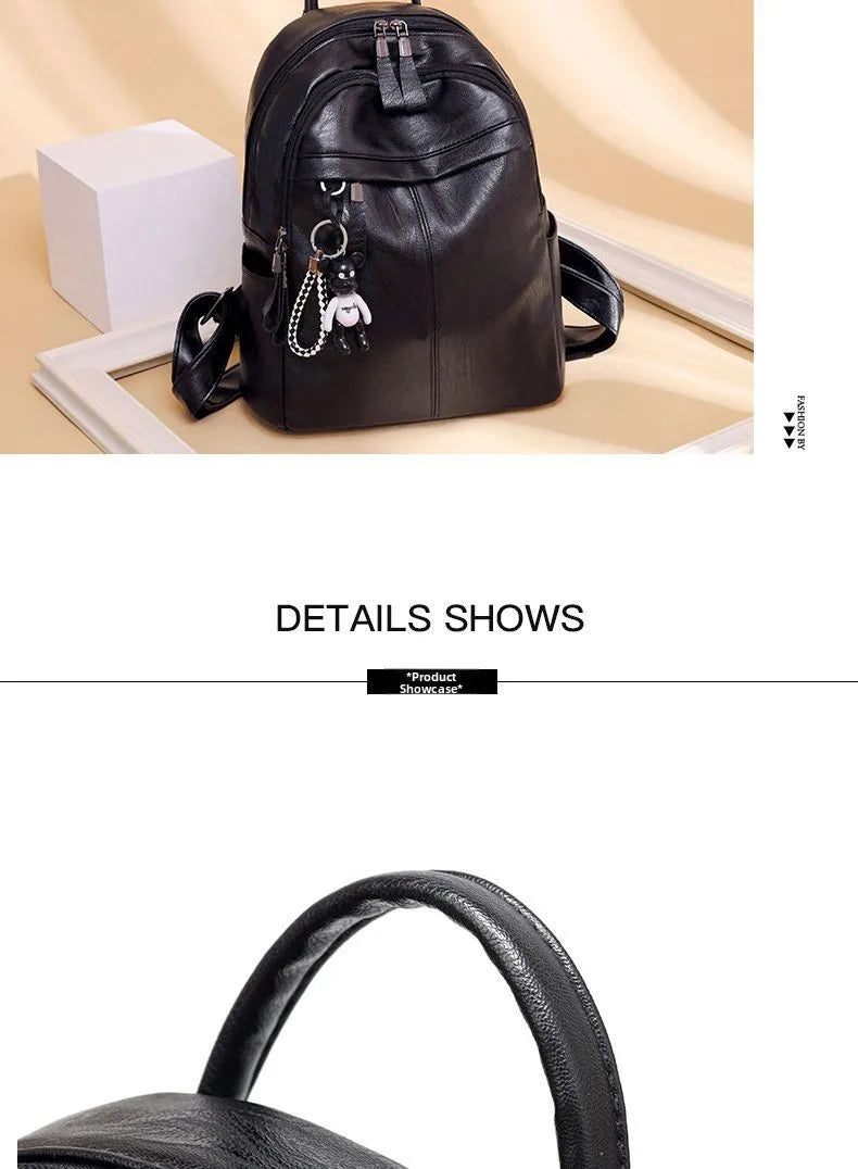 Women's Large Capacity Soft Leather Backpack Fashionable Street Style Travel Bag 2025 New Korean Version Trendy Ladies Bag