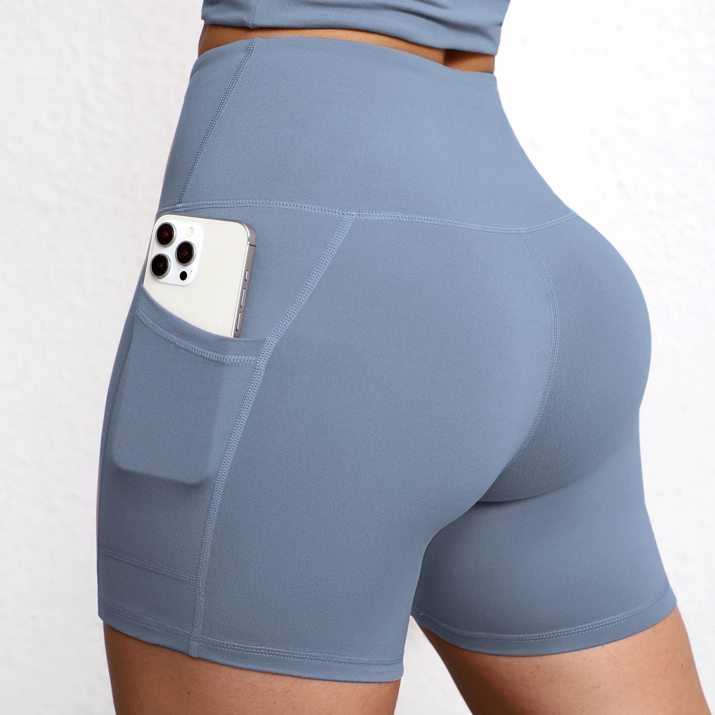 Summer Soft Yoga Shorts With Pocket Buttock Lift Gym Leggings Women High Waist Sports Shorts Women Running Workout Shorts