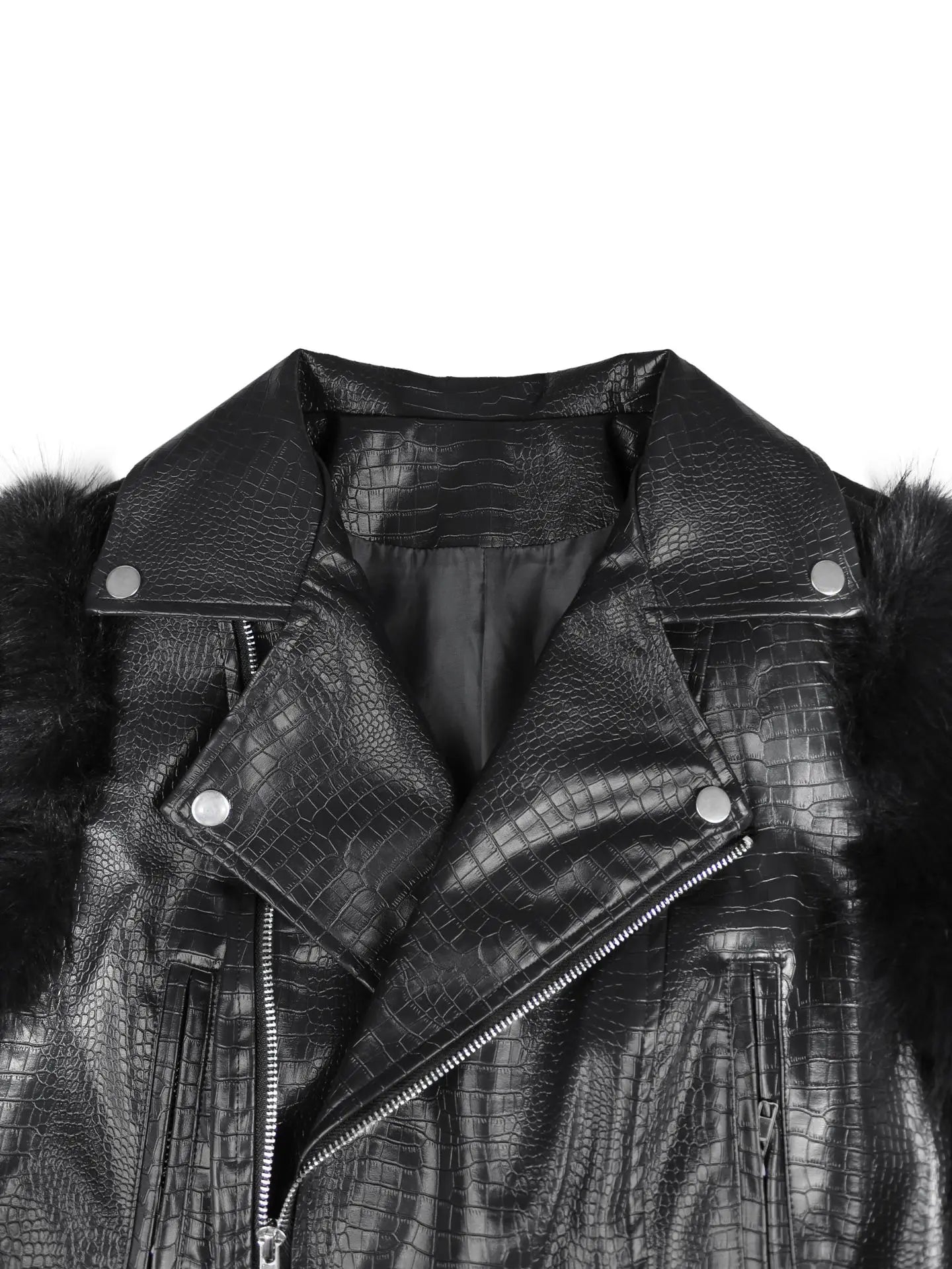 Leosoxs Winter New Sexy Fur Leather Patchwork Jacket for Woman Motorcycle Lapel Zipper Crop Coat  Female Streetwear Clothing