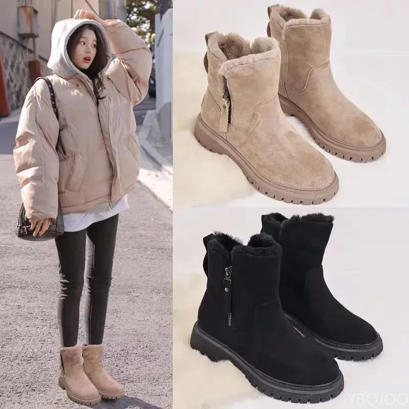 Large Size Winter Fashion Thick Sole Height Increasing and Plush Thick Women's Boots New Warm and Versatile Women's Short Boots