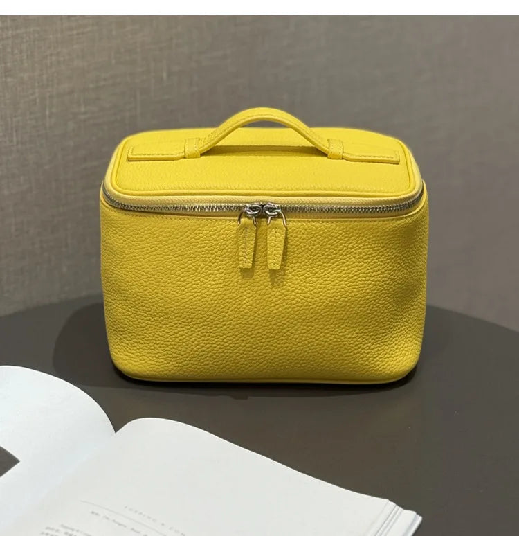 Firstgrain Cowhide Himalayan Crocodile Pattern Vanity Case Genuine Leather Square Portable Large-Capacity Hand-Held Cosmetic Bag