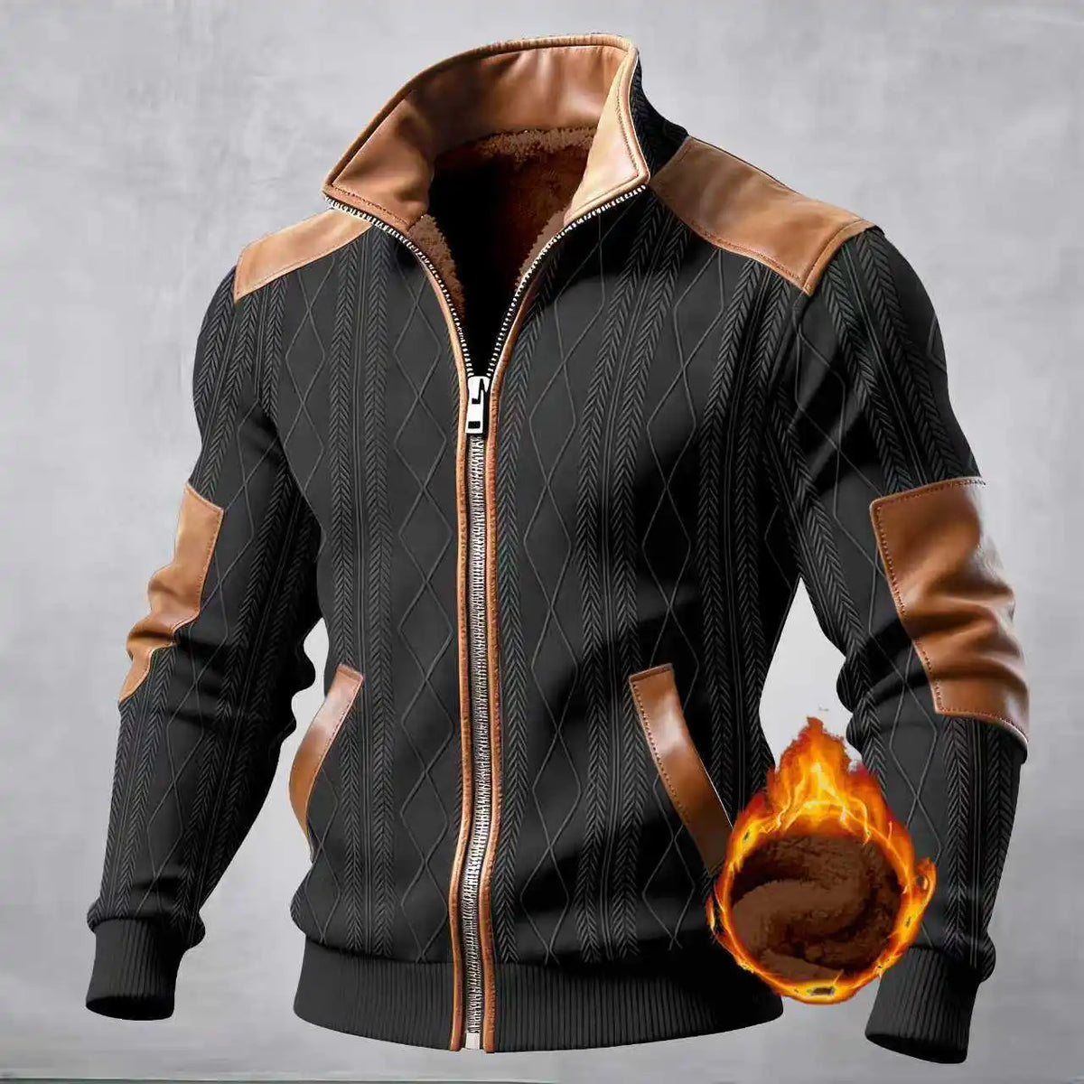 Spring/Autumn 2026 Men's New Muscle Jacket - Daily Casual Sport Long Sleeve Collar Zippered Windproof Warmth Thick Coat