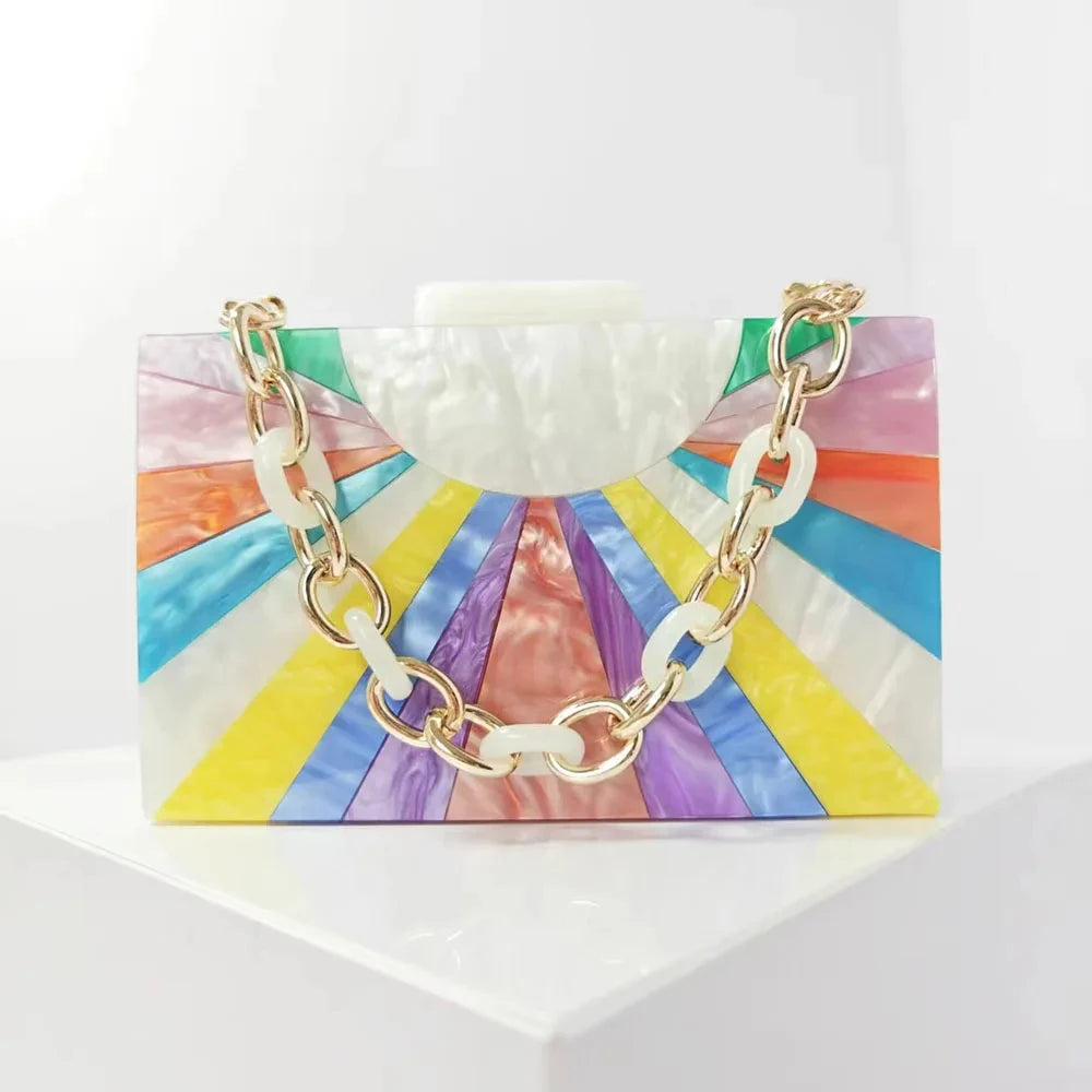 Colorful Striped Women Handbags Acrylic Luxury Party Evening Bag Woman Wedding Cute Box Clutch Purse And Handbag Mini Flap Bag