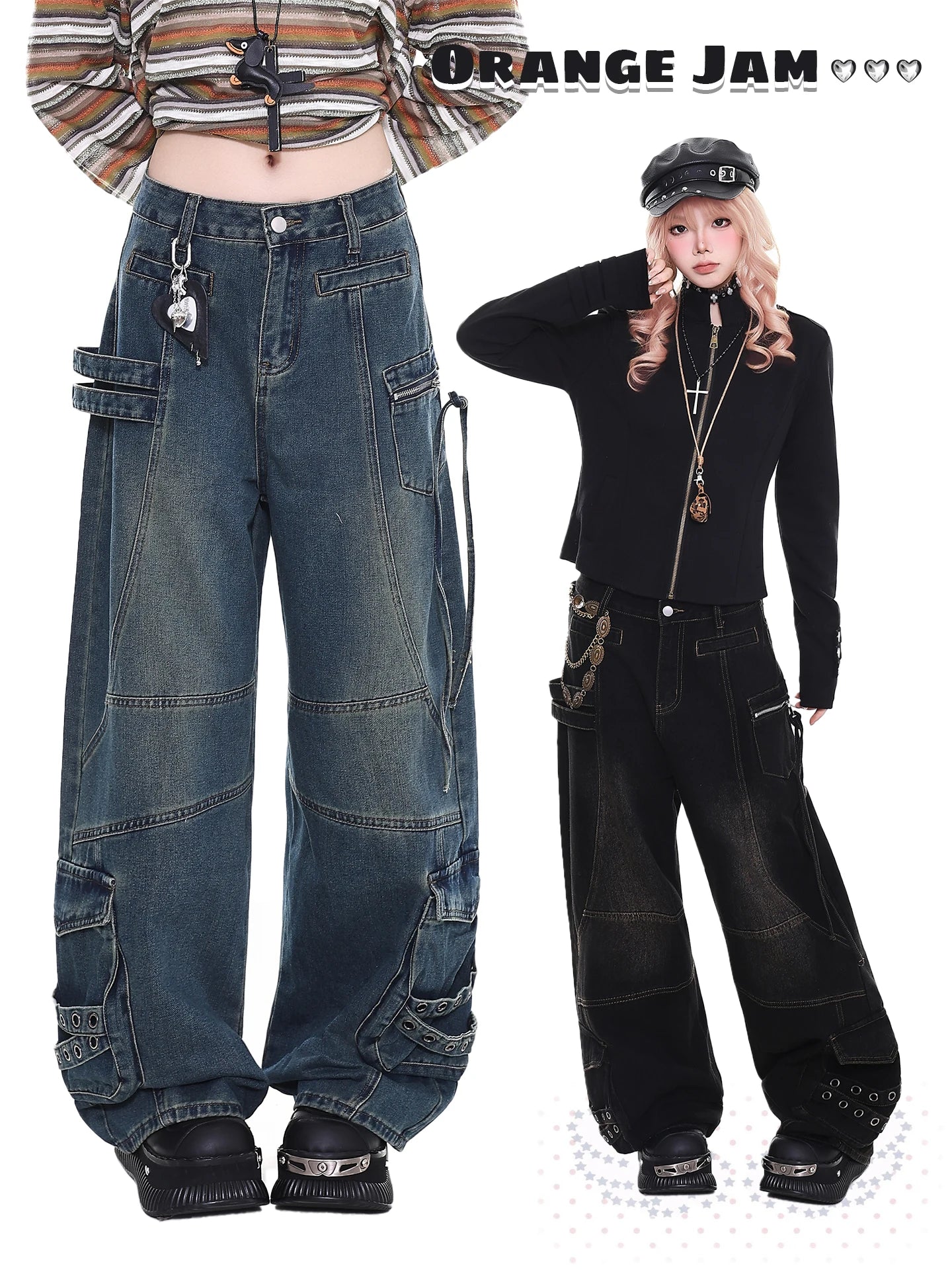 Street Style Orange Jelly Jeans Women's Loose Casual Wide Leg Pants Vintage Feel Comfortable Fit Spring Season Ladies Jeans