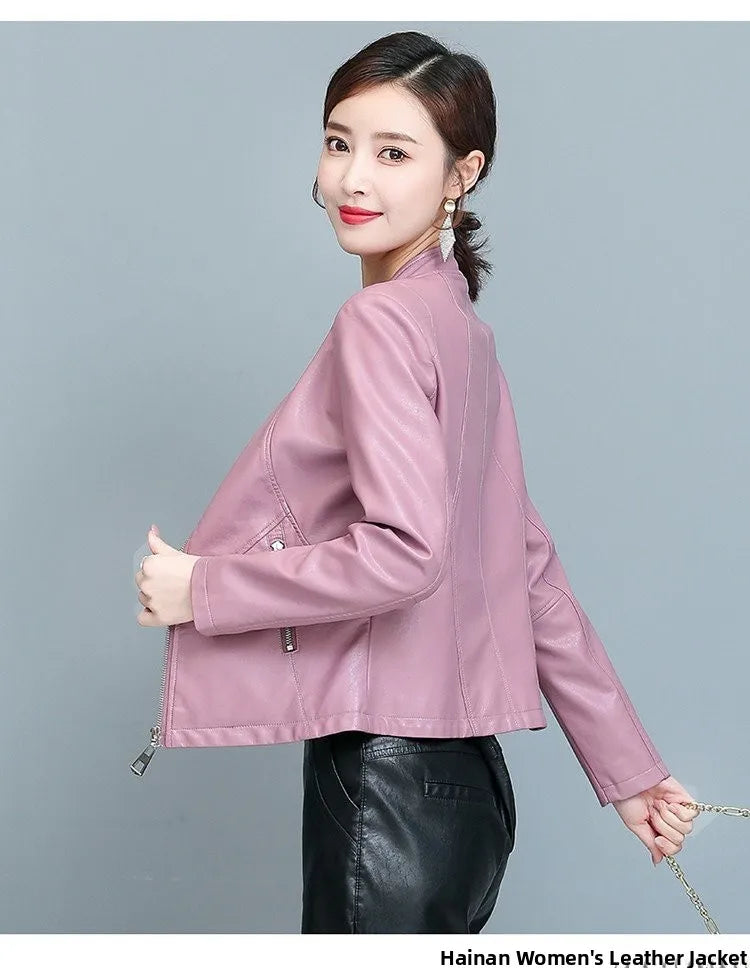 Real Leather Biker Jacket Women's Short Style 2026 Spring Autumn New Korean Version Slim Fit Stand Collar Miniature Coat