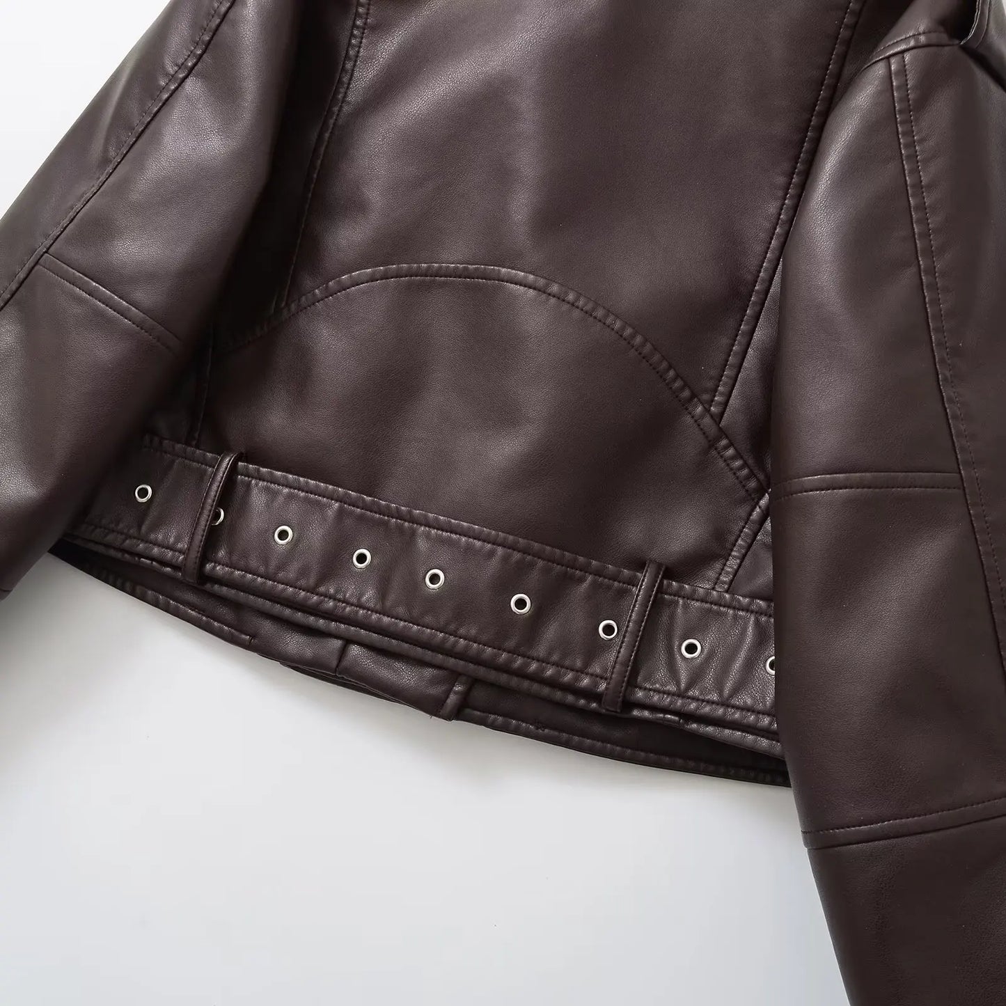 Women Autumn Winter Loose Gray PU Faux Leather Short Jackets Belt Female High Street Zipper Retro Moto Biker Coats Outwear XS-XL