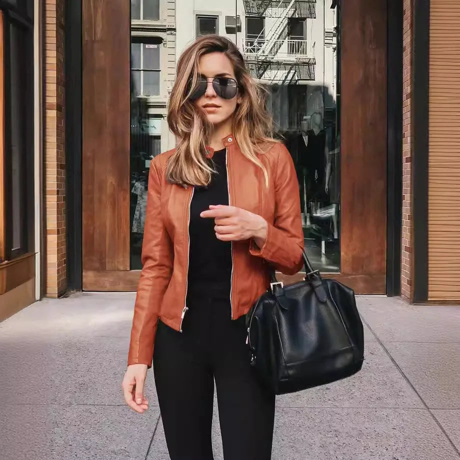 Women Outerwear Coat New Arrival Autumn Winter Fashion Leather PU Blazer Short Casual Slim Fit Trendy Streetwear Top