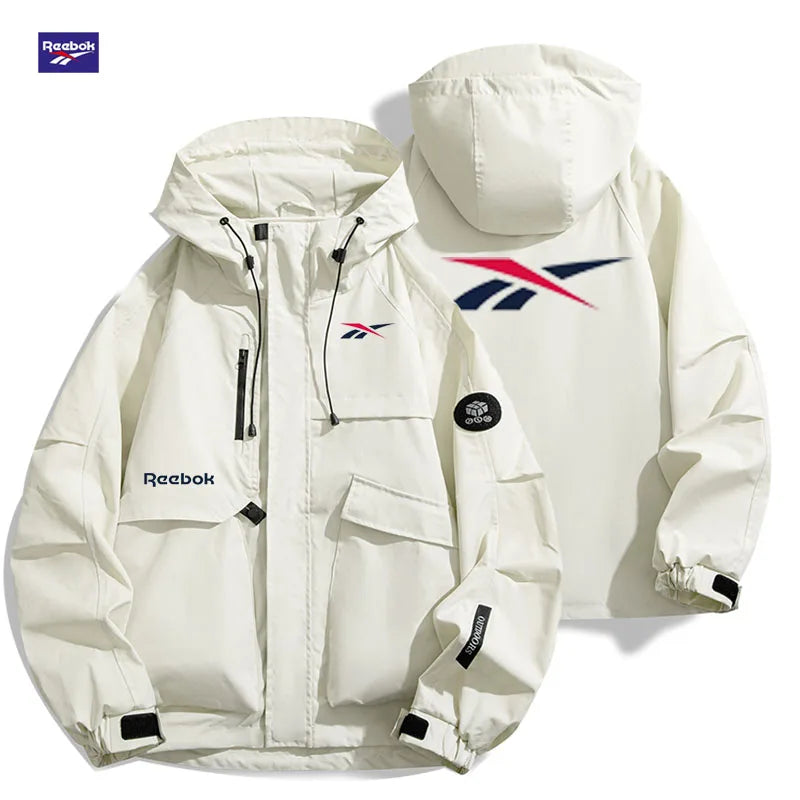 Reebok Logo 2026 Men's Windproof and Waterproof Jacket, Spring-Autumn Casual Style, Multi-Pocket Design, Youthful Style, Loose F