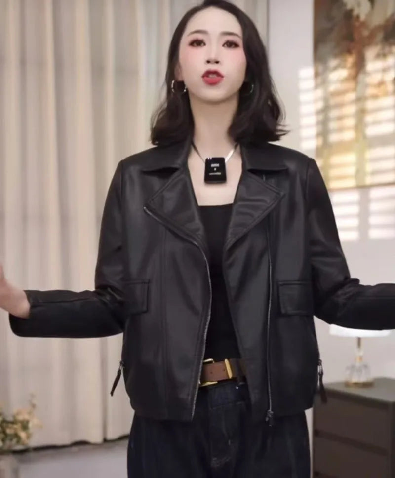 2026 Fashion Autumn PU Leather Jacket Women New Short Leather Coat Retro Lapel Sweet Motorcycle Outerwear Ladies Overcoat Top