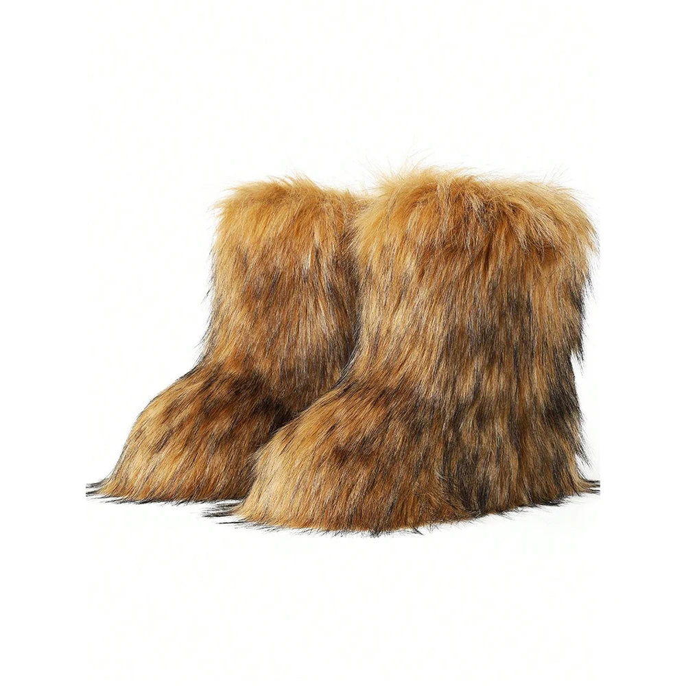 Y2K Faux Fox Fur Snow Boots Winter Shoe Women's Fluffy Faux Fox Fur Boots Woman Plush Warm Snow Boots Luxury Footwear Girls' Furry Fur Bottes Fashion