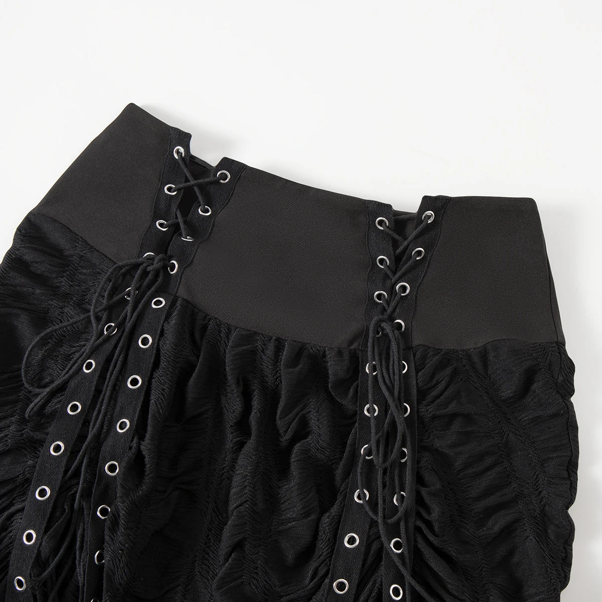 Gothic Long Skirt Bandage Lace Mesh Patchwork High Waist A Line Drawstring Split Black Skirt Irregular Aesthetic Female Fashion