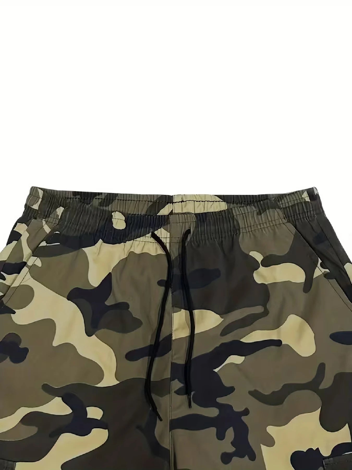 Men's Casual Cargo Shorts — All-Over Print, Non-Stretch Woven Fabric. Features a Dual Elastic Waistband and Drawstring Design; A