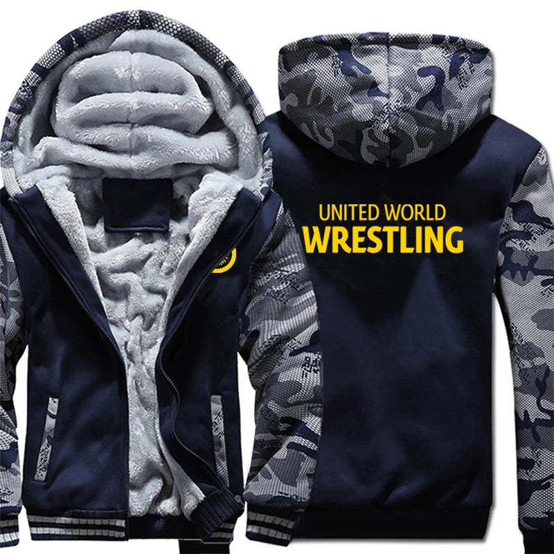 United World Wrestling UWW Men Hoodies Sweatshirts Autumn Winter Warmer Thicken Fleece Fashion Coats Harajuku Top