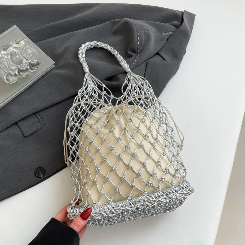 MOODS Handmade Woven Design Round Handle Handbags For Women Eco-friendly Craft Paper Hollow-out Luxury Designer Top-handle Bags