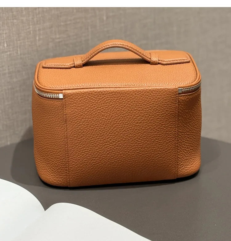 Firstgrain Cowhide Himalayan Crocodile Pattern Vanity Case Genuine Leather Square Portable Large-Capacity Hand-Held Cosmetic Bag