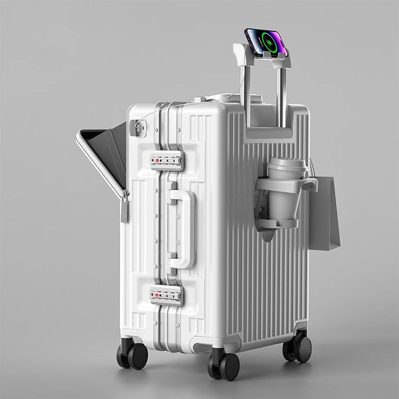 Front-opening Luggage with 24-inch Multi-functional Cup Holder Portable 20-inch Carry-on Suitcase 26-inch Large Capacity
