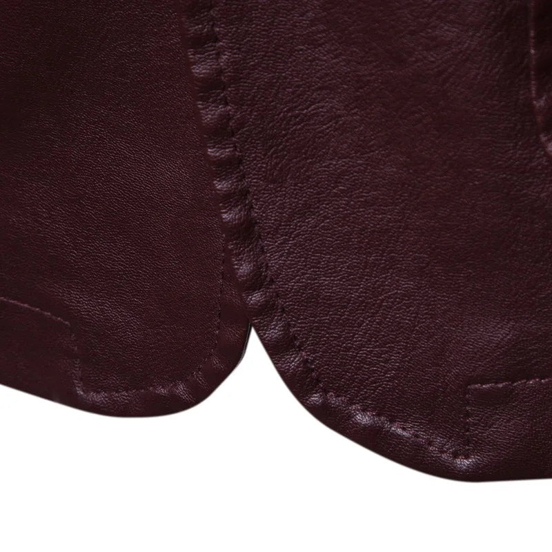Spring/Autumn Leather Jacket - Plus Size Men's Youth Suit Collar Business Casual Leather Jacket European Sizes XS-3XL