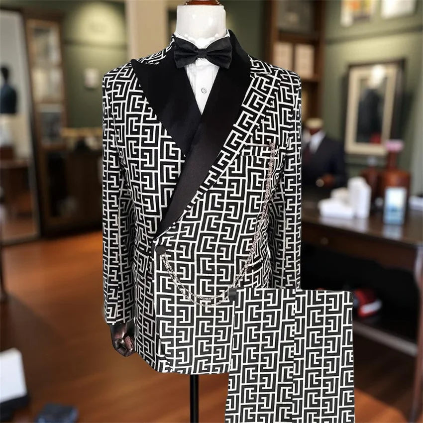 Plaid Suits for Men Slim Fit 2 Pieces Luxury Wedding Tuxedo Formal Prom Italian Fashion Single Button Blazer with Pants Set