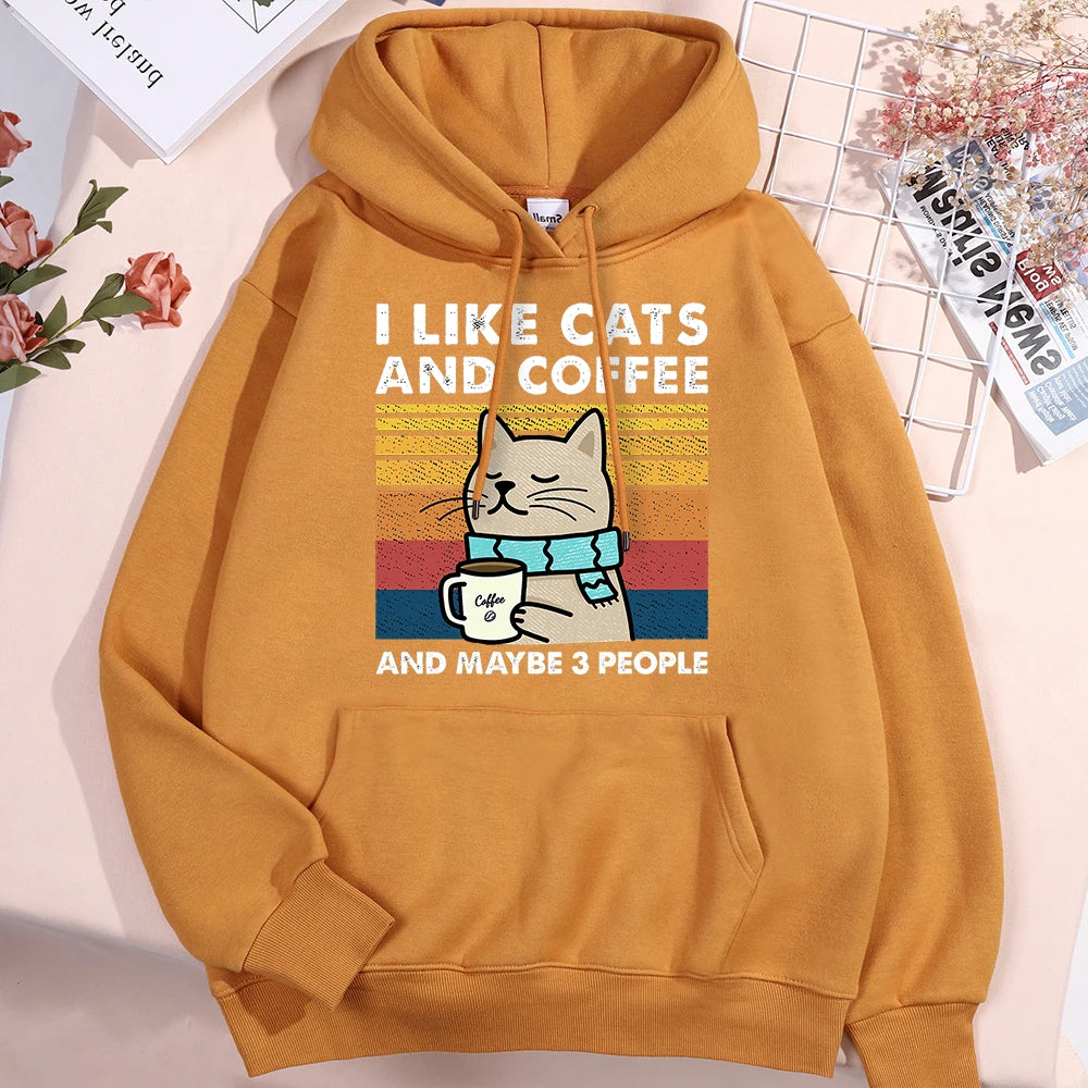 I Like Cats And Coffee Hoodies For Men Women Fashion Crewneck Clothes Loose Fleece New Hoodies Street Pullover Man Sweatshirt
