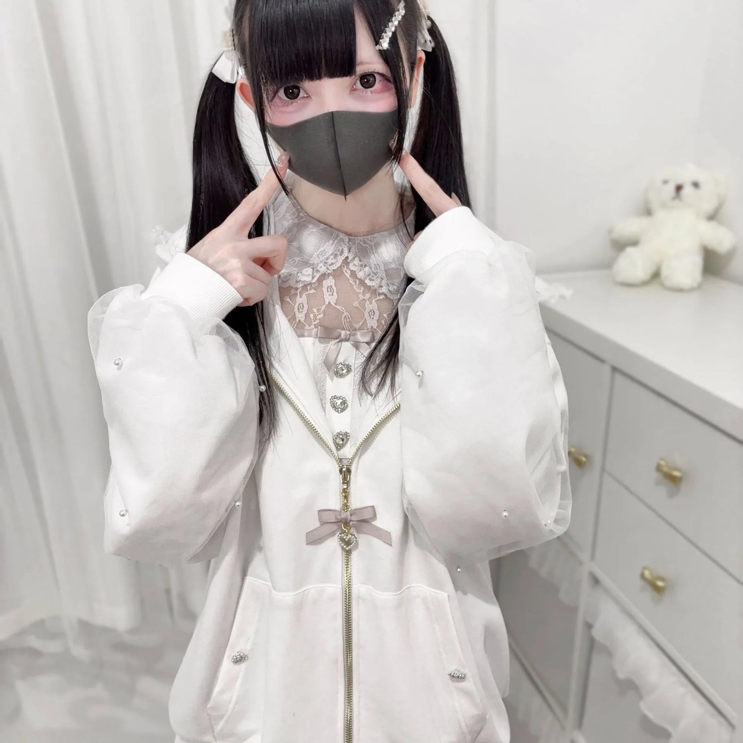 Vintage Japanese Subculture Jirai Kei Jacket Women Y2K Coat Lace Rabbit Ears Hoodie Gothic Sweatshirt Harajuku Halloween Cosplay