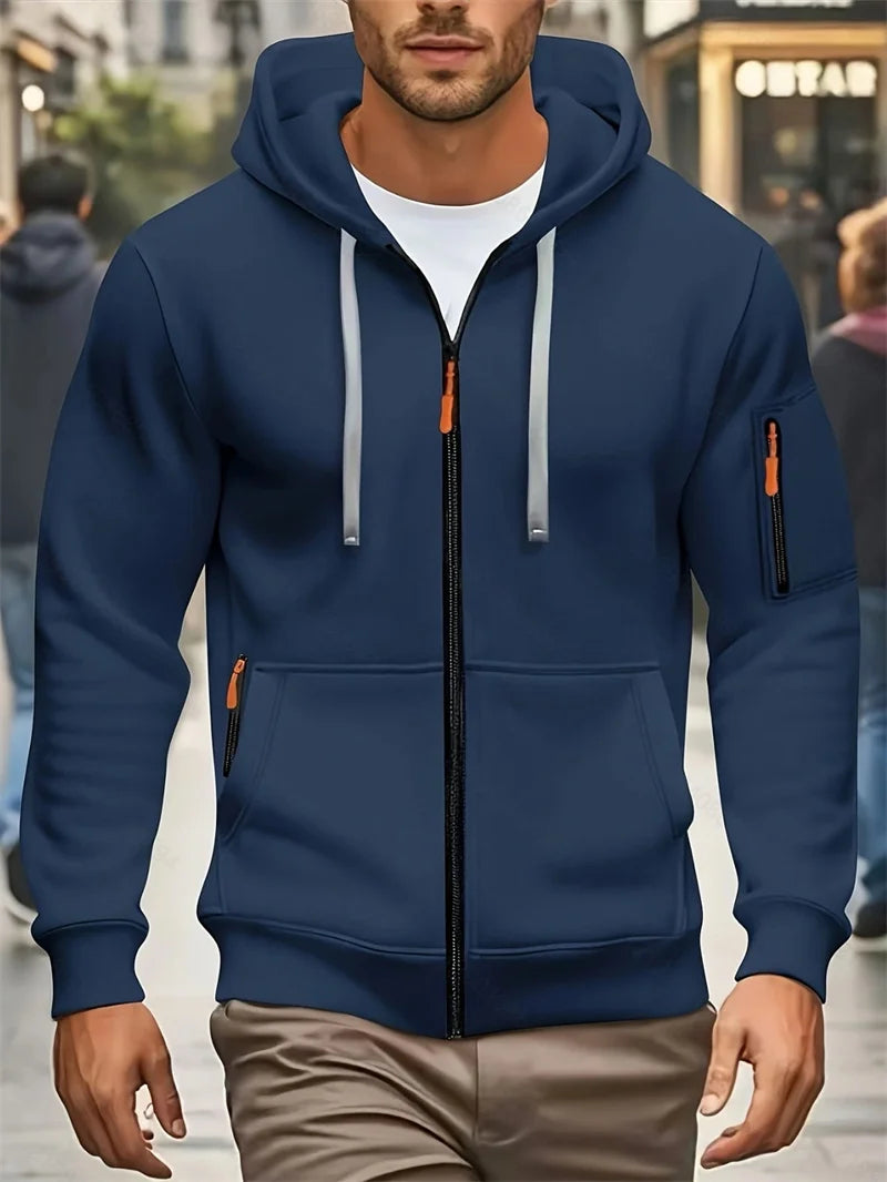 Men's Autumn Winter Hoodies Long Sleeve Sweatshirt Zipper Design Hooded Sweatshirt Men Sportswear Slim Fit Casual coat men tops