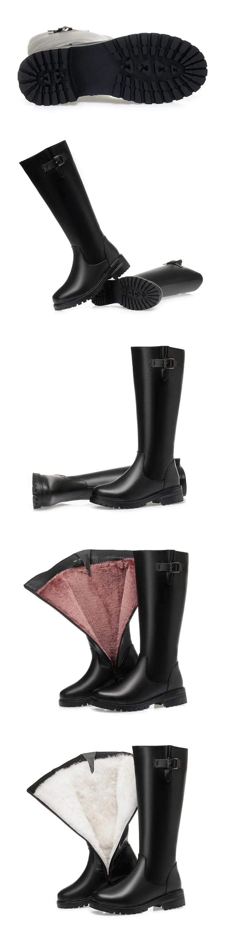 WOIZGIC Women's Ladies Mother Genuine Leather Mid Calf Snow Boots Warm Plush Fur Wool Zipper Winter Plus Size 42 43