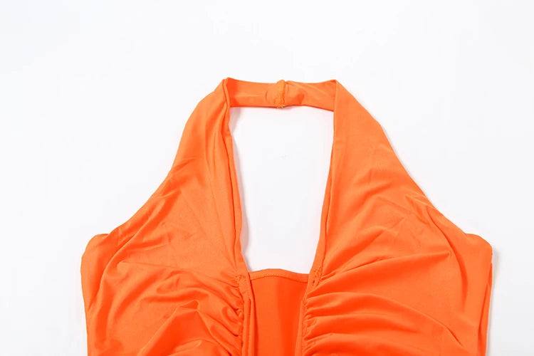 Weird Puss Backless Tassel Dress Women Peach Buttock Pleated Patchwork Solid Halter Sleeveless Midnight Clubwear Party Vestidos