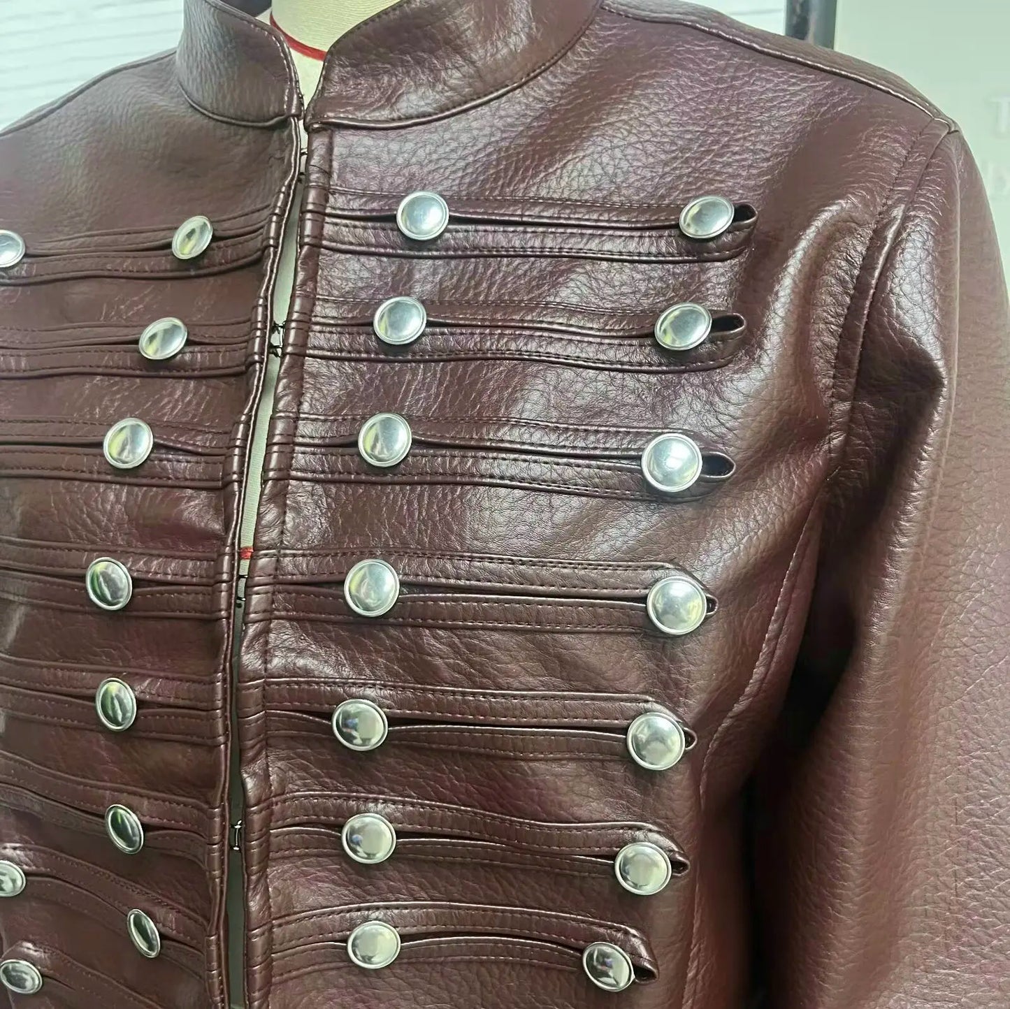 2026 Autumn Winter Women's High Street Black Faux Leather Short Jackets Lady Retro Napoleon Buttons PU Loose Fit Coats Outerwear