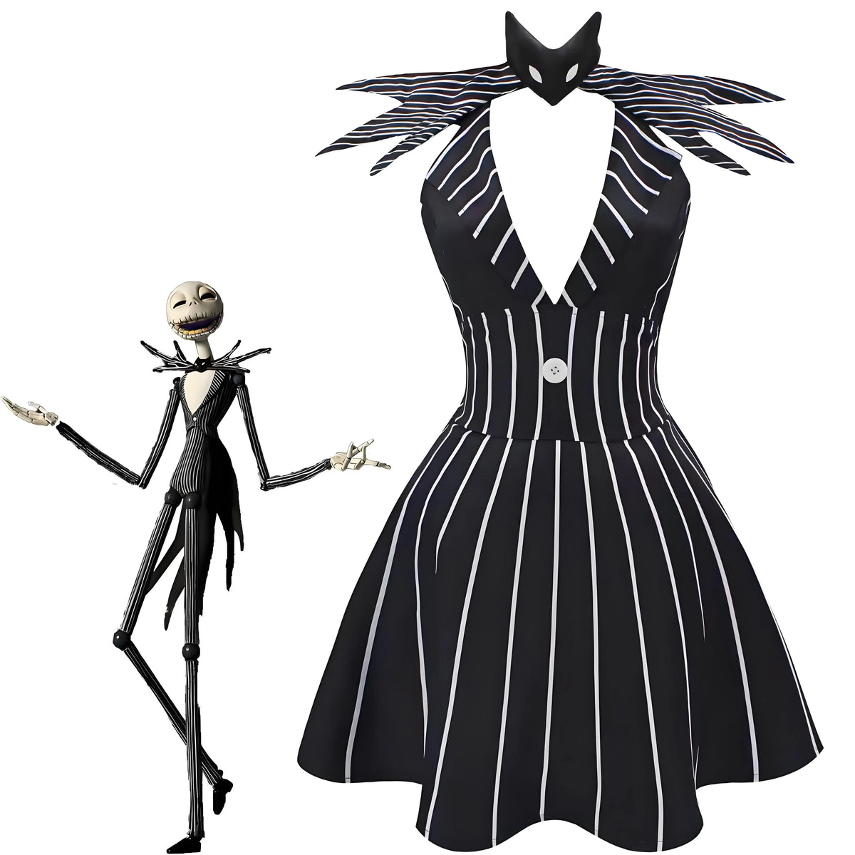 Anime Jack Skellington Cosplay Costume Christmas Outfit Black Stripe Dress For Woman Halloween Costume for Woman