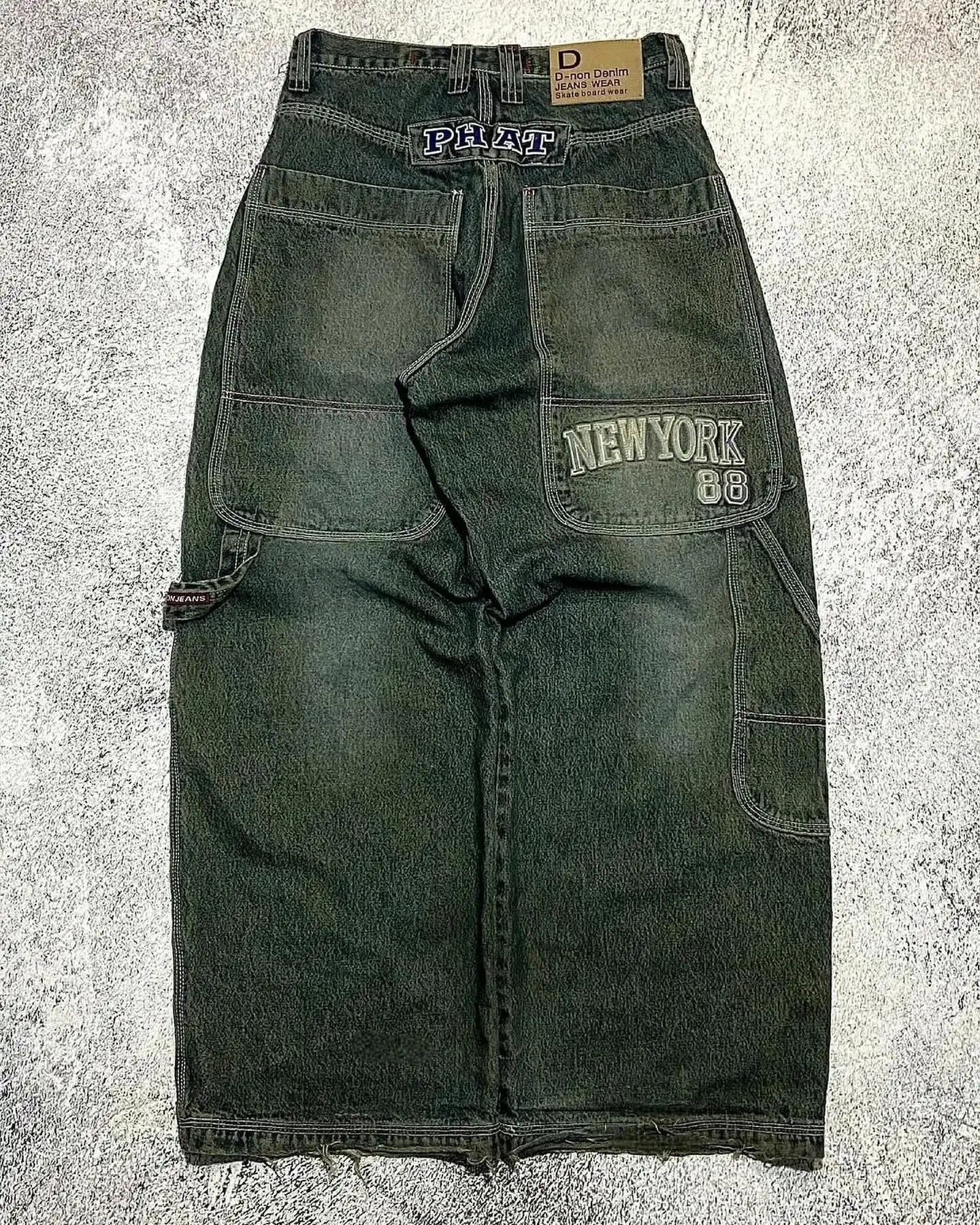 Street Vintage Jeans New Y2K Harajuku Wash Blue Multiple pockets Baggy Jeans Denim Pants Mens Womens High Waist Wide Trousers