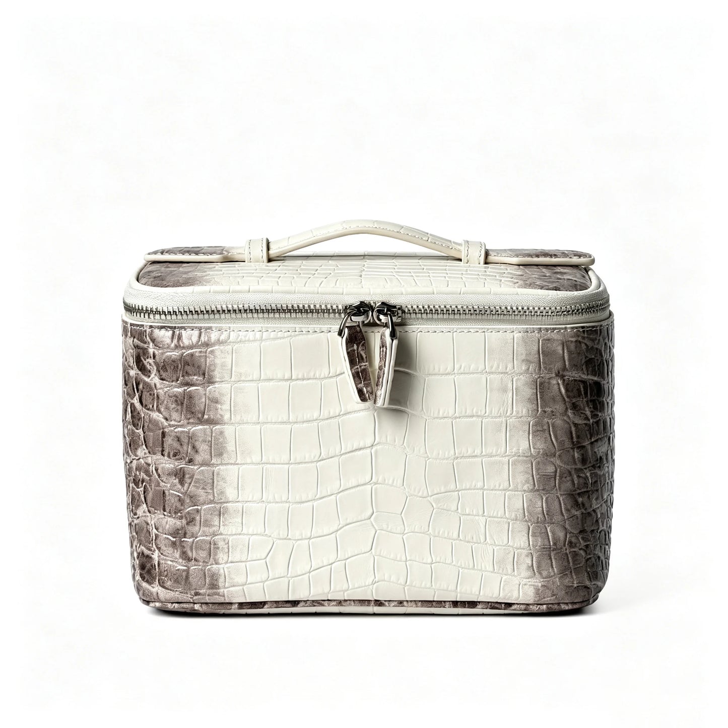 Firstgrain Cowhide Himalayan Crocodile Pattern Vanity Case Genuine Leather Square Portable Large-Capacity Hand-Held Cosmetic Bag