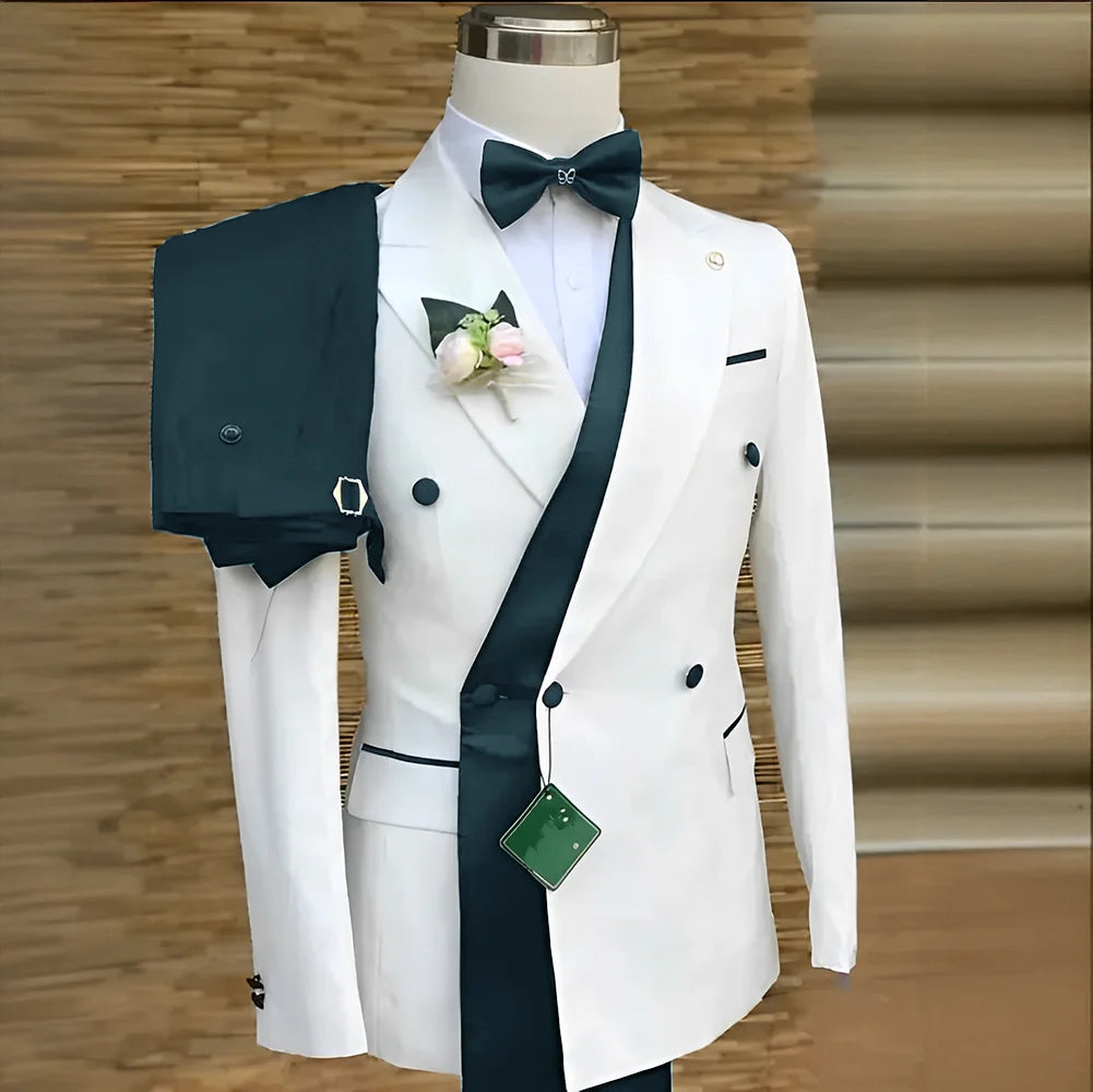 Double Breasted Men Suits Wedding Formal Party Groom Tuxedo Banquet Man Sets 2 Pieces Peaked Lapel Jacket with Pants Customized