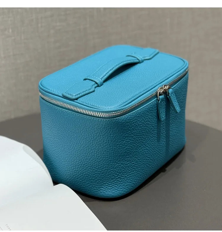 Firstgrain Cowhide Himalayan Crocodile Pattern Vanity Case Genuine Leather Square Portable Large-Capacity Hand-Held Cosmetic Bag