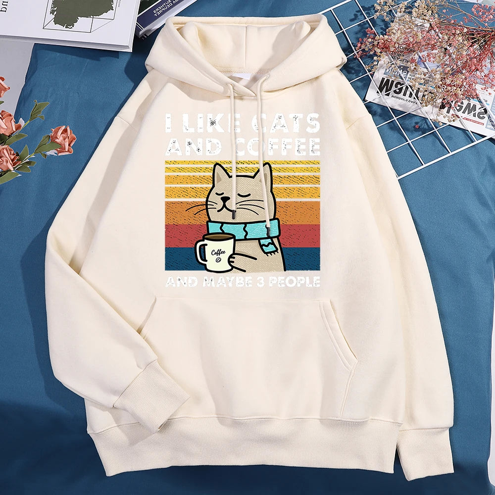 I Like Cats And Coffee Hoodies For Men Women Fashion Crewneck Clothes Loose Fleece New Hoodies Street Pullover Man Sweatshirt