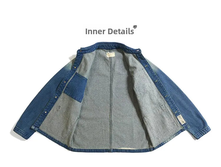 American Retro Thickened Heavyweight Men's Denim Jacket Casual Autumn Winter Workwear Outerwear Standard Fit Multi-Pocket Washed