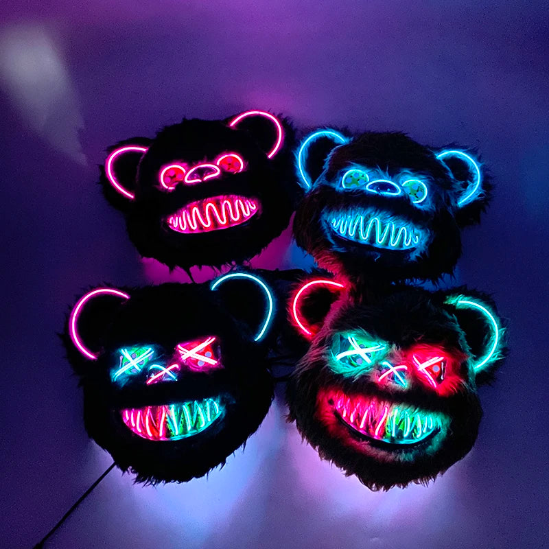 Novelty LED Bloody Furry Bunny Rabbit Bear Mask Realistic Scary Horror Killer Adult Masquerade Cosplay Costume Accessory
