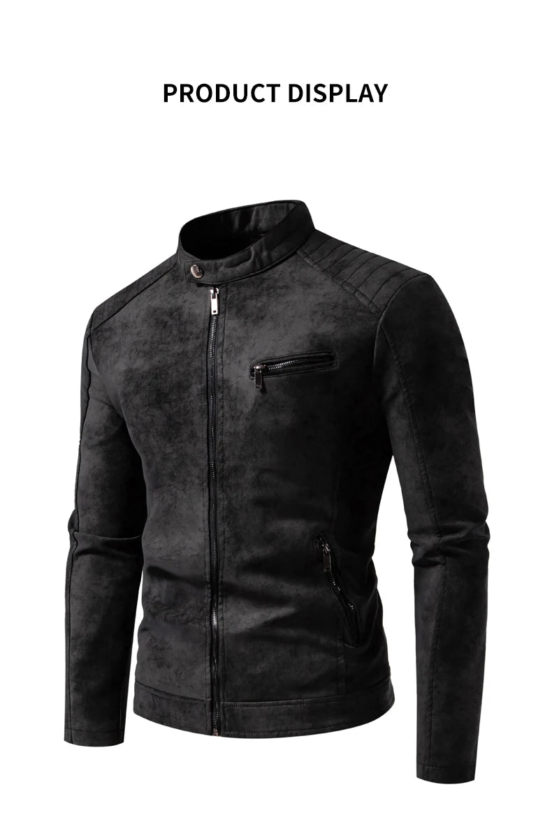 Men's PU Leather Jacket Faux Fur Leather Jacket Thickened Plush Autumn Winter Warm Leather Jacket High-End Business Leather Coat