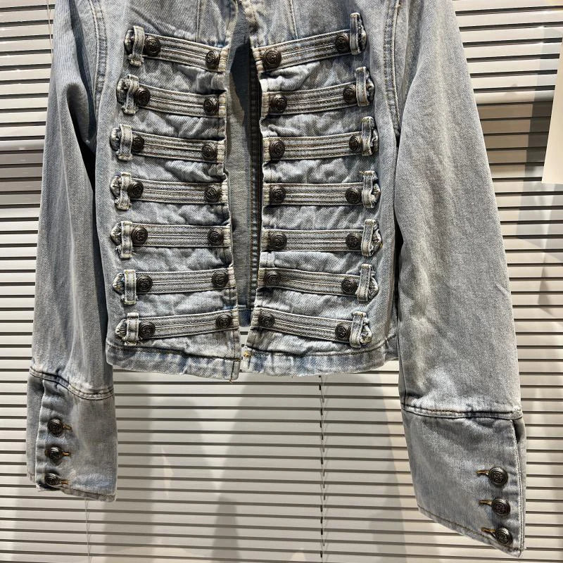 DEAT 2026 Autumn New Fashion Metal Buckle Design Shoulder Strap Denim Short Jacket For Women High Street Coat Female 11A06995