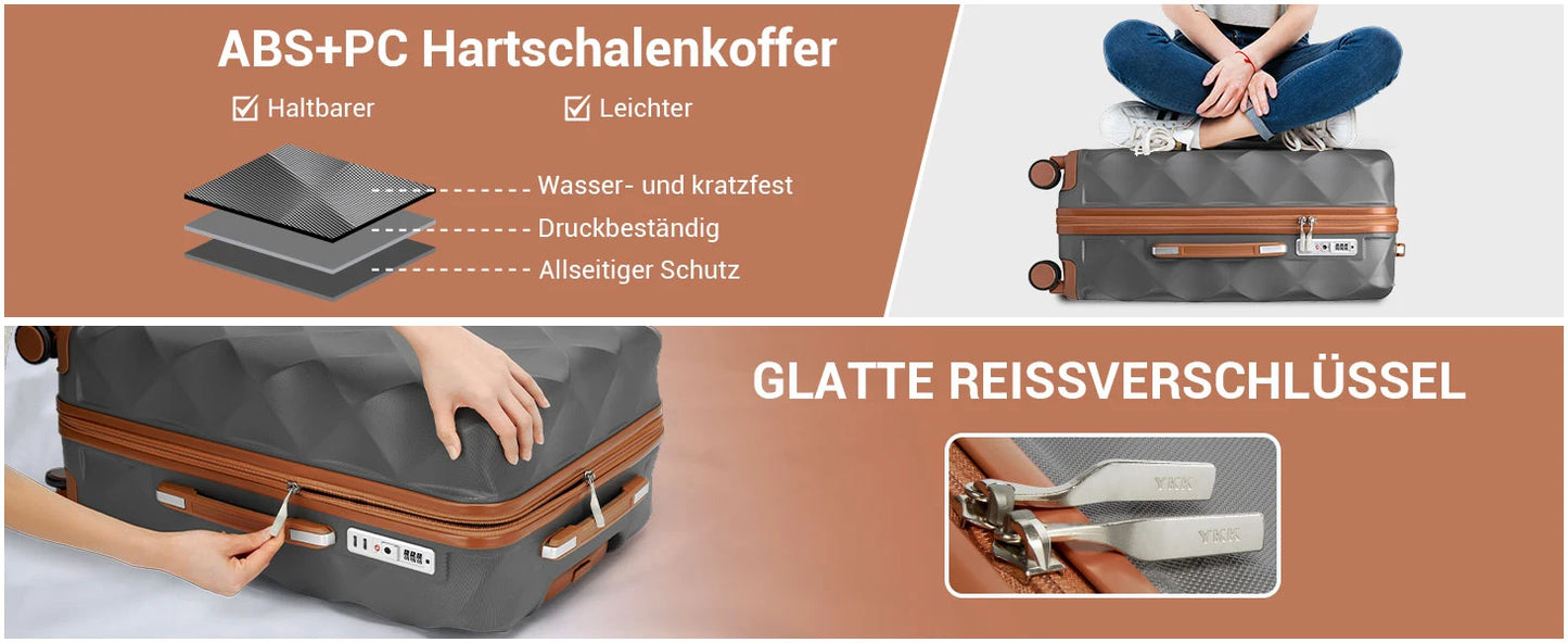 British Traveler 2 Piece Luggage Set | Cabin Case with TSA Lock & Toilet bag | 4 Double Rollers | 31 + 54 cm