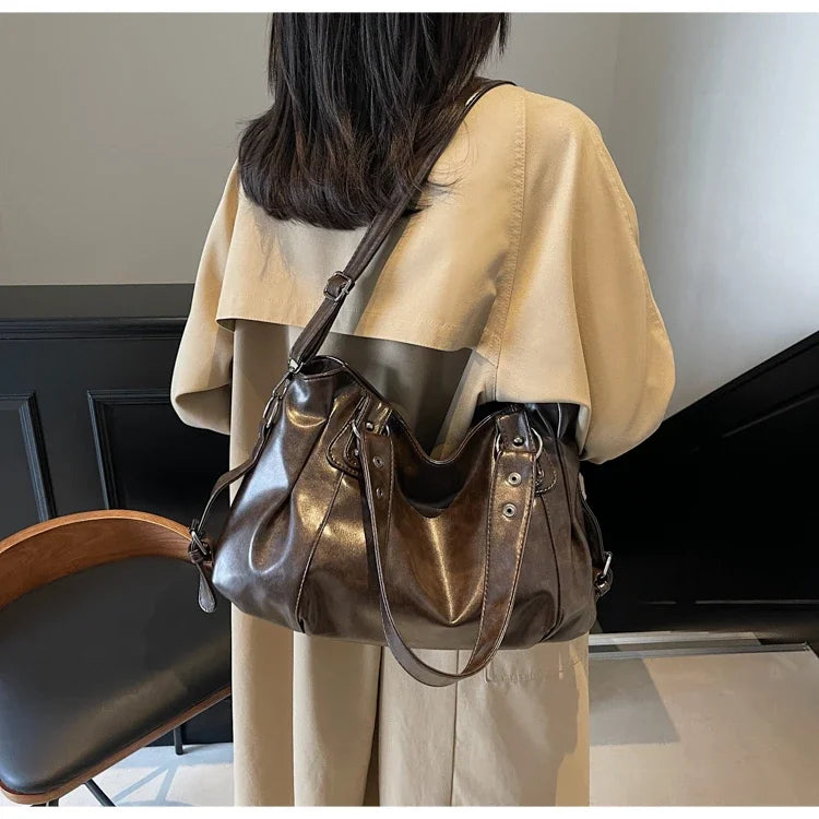 Large Capacity PU Shoulder Bag Rivet Buckle Thread Solid Casual Tote Crossbody Bag 2025 Hot Sale Bags for Women Bolsas Femininas