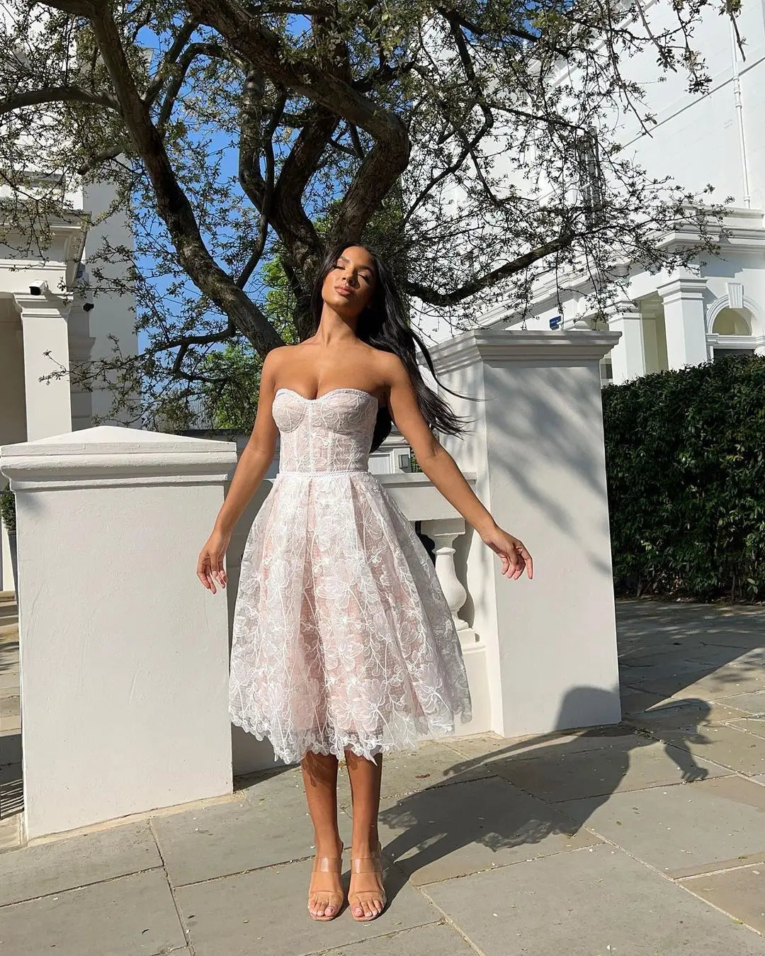 Evening Dress Women Fashion Sexy See Through Lace Embroidery Tube Top Dresses Temperament Socialite Banquet Prom Vestidos 2025