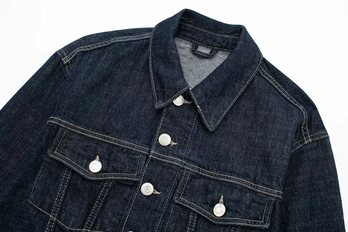 HH Denim Jacket For Women Vintage Single Breasted Lapel Long Sleeve Jackets Fashion Female High Street Outerwear Denim Coats